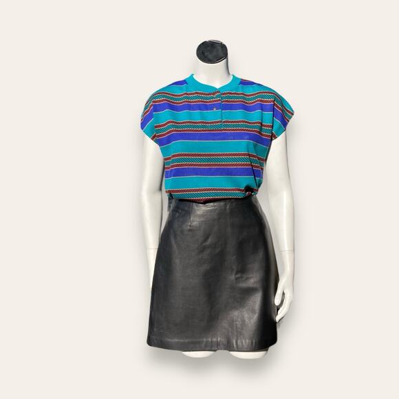 Henley Neck Blue and Green Striped Dolman Sleeve Blouse Medium / Large - Picture 3 of 7